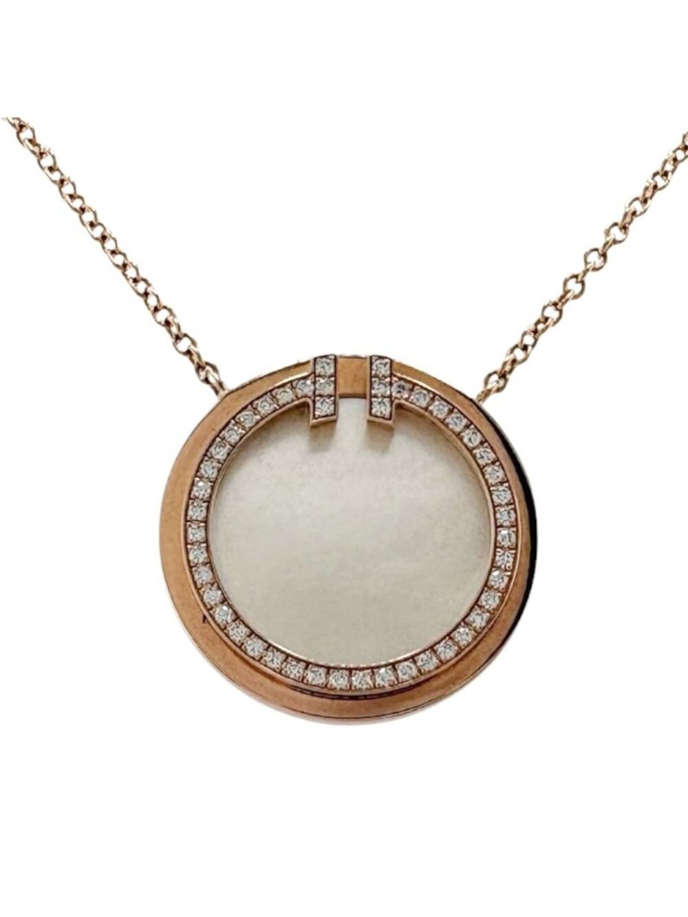 Tiffany & Co T Circle Necklace 18k Pink Gold Diamond